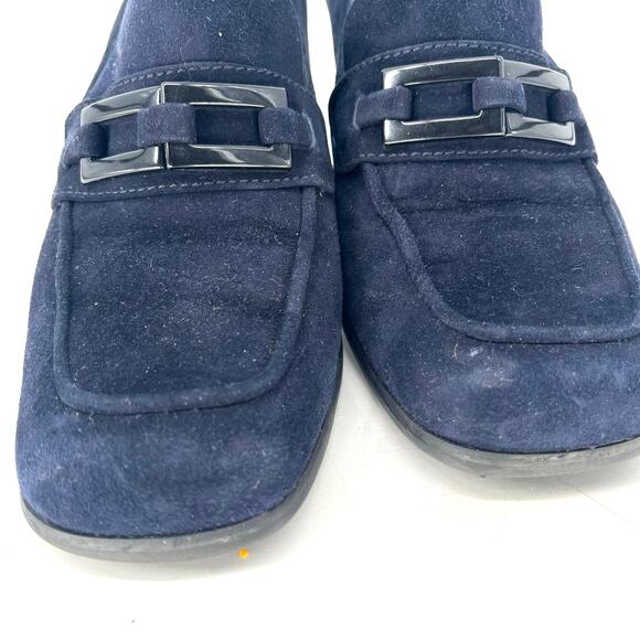 Stuart Weitzman Vintage Navy Blue Suede Loafer Chunky Block Heel Y2K Womens Sz 6 - Picture 6 of 11